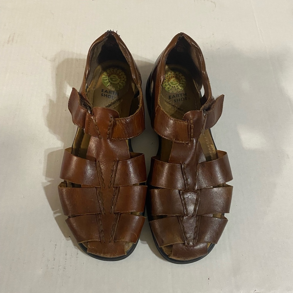 Earth Brown Leather Sandals with Woven Design